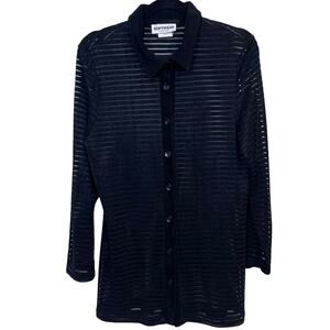 Softwear by Mark Singer Black Sheer Stripe Button Down Top Women’s Medium
